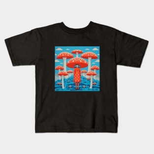 Red and Blue Retro Psychedelic Mushroom Kids T-Shirt